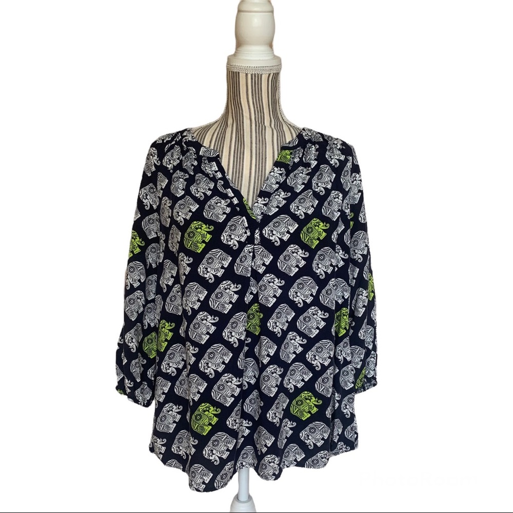 Crown & Ivy Elephant Print Comfy Business Casual Large Blouse